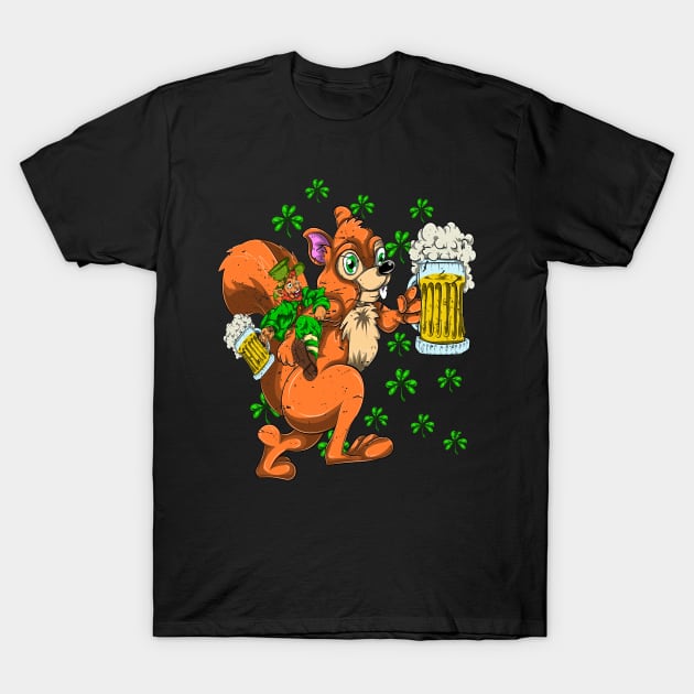 Squirrel Beer Shamrock Retro Saint Patricks Day T-Shirt by ShirtsShirtsndmoreShirts